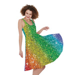Rainbow Glitter Print (NOT Real Glitter) Women's Sleeveless Dress