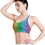 Rainbow Glitter Print (NOT Real Glitter) Women's Sports Bra