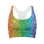 Rainbow Glitter Print (NOT Real Glitter) Women's Sports Bra