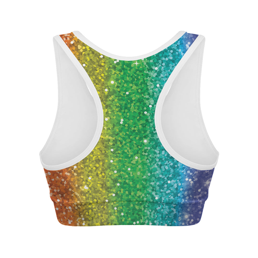 Rainbow Glitter Print (NOT Real Glitter) Women's Sports Bra