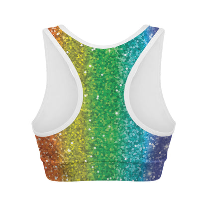 Rainbow Glitter Print (NOT Real Glitter) Women's Sports Bra