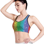 Rainbow Glitter Print (NOT Real Glitter) Women's Sports Bra