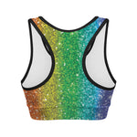 Rainbow Glitter Print (NOT Real Glitter) Women's Sports Bra
