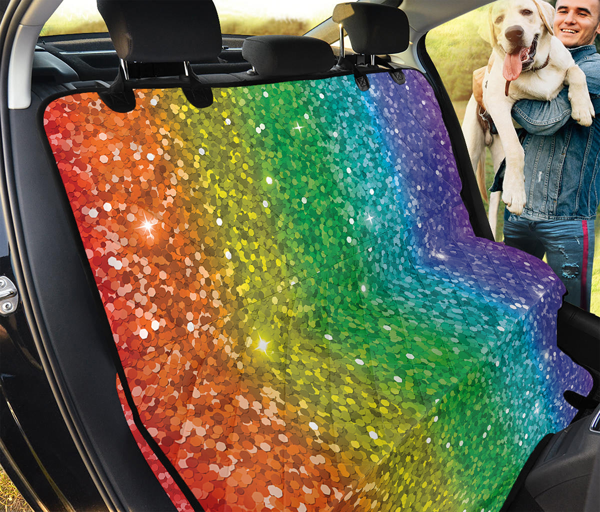 Rainbow (NOT Real) Glitter Print Pet Car Back Seat Cover