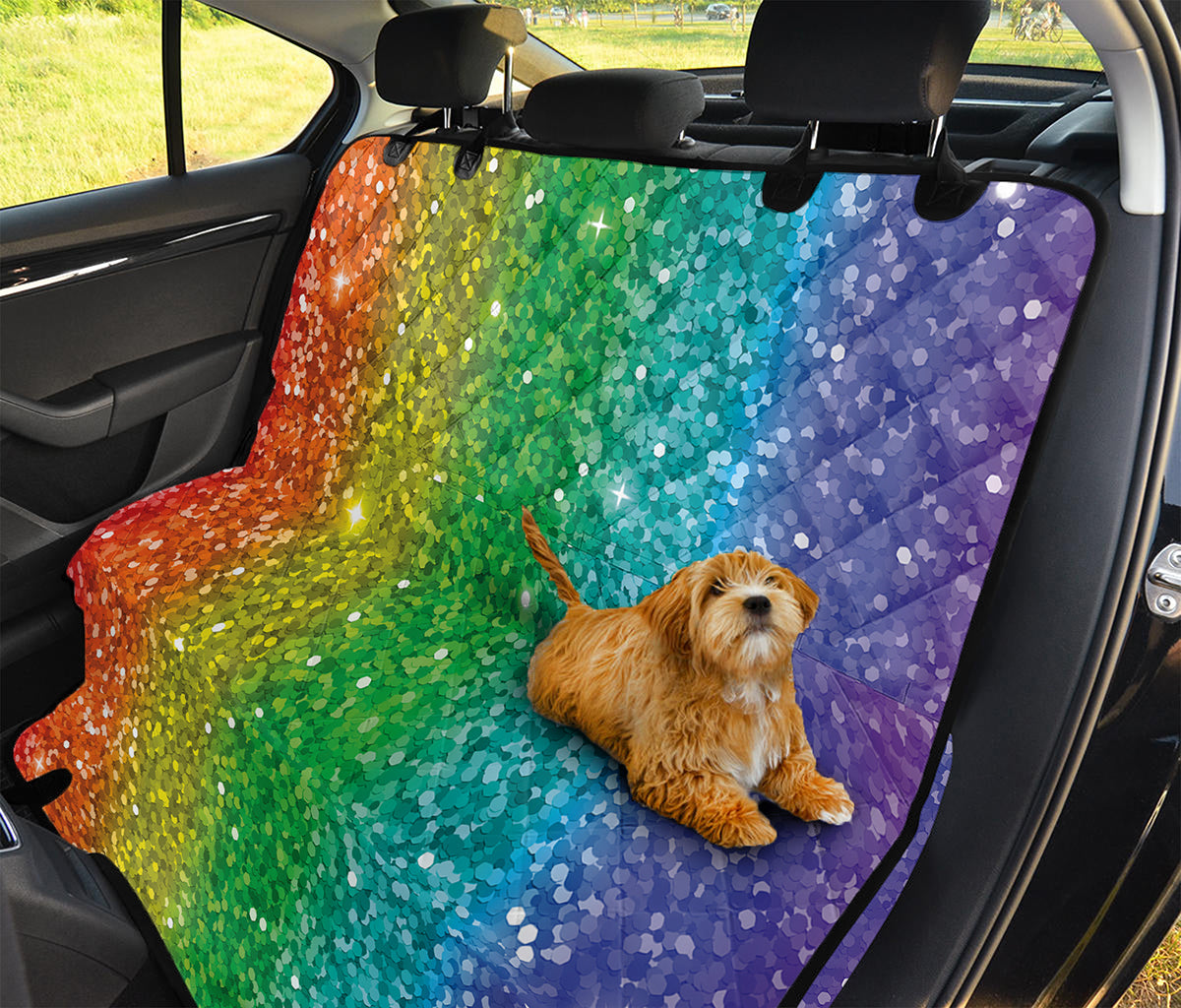 Rainbow (NOT Real) Glitter Print Pet Car Back Seat Cover