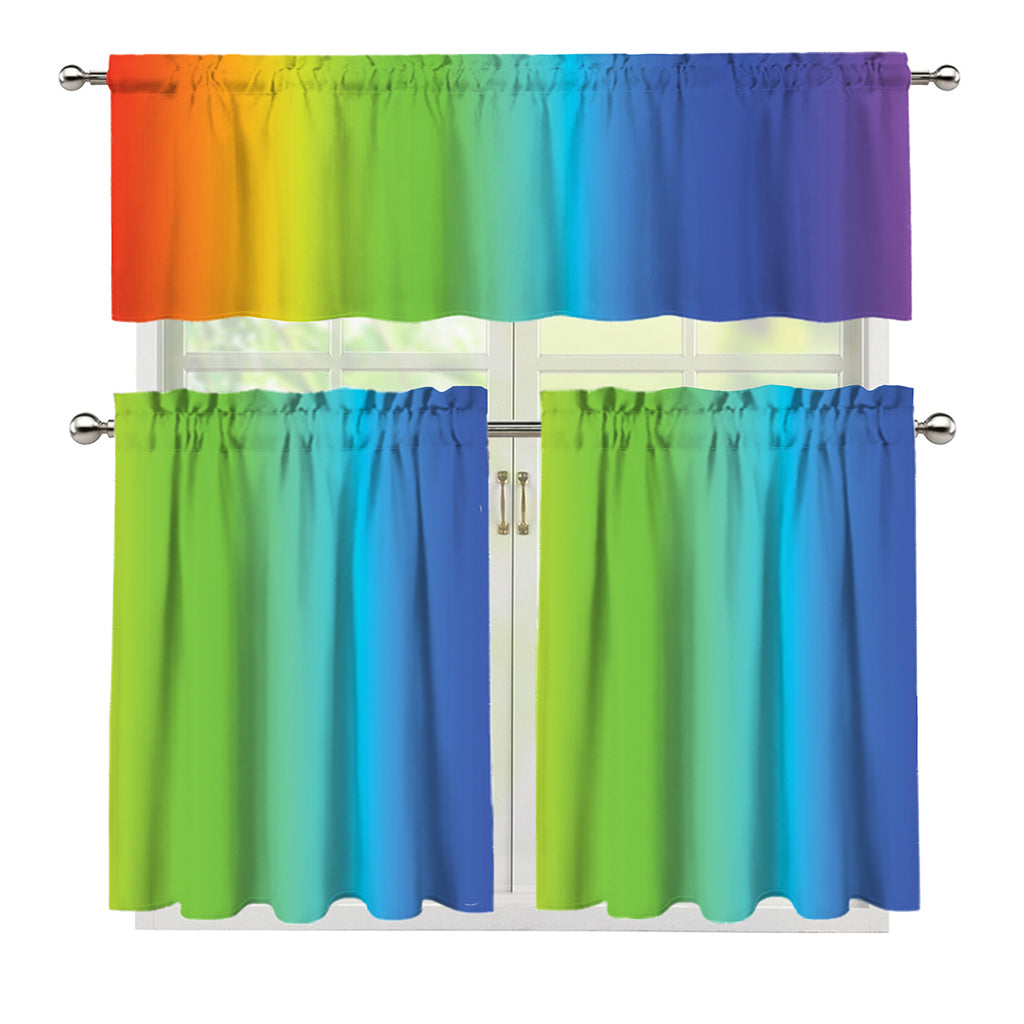 Rainbow Gradient Print 3 Piece Kitchen Curtains
