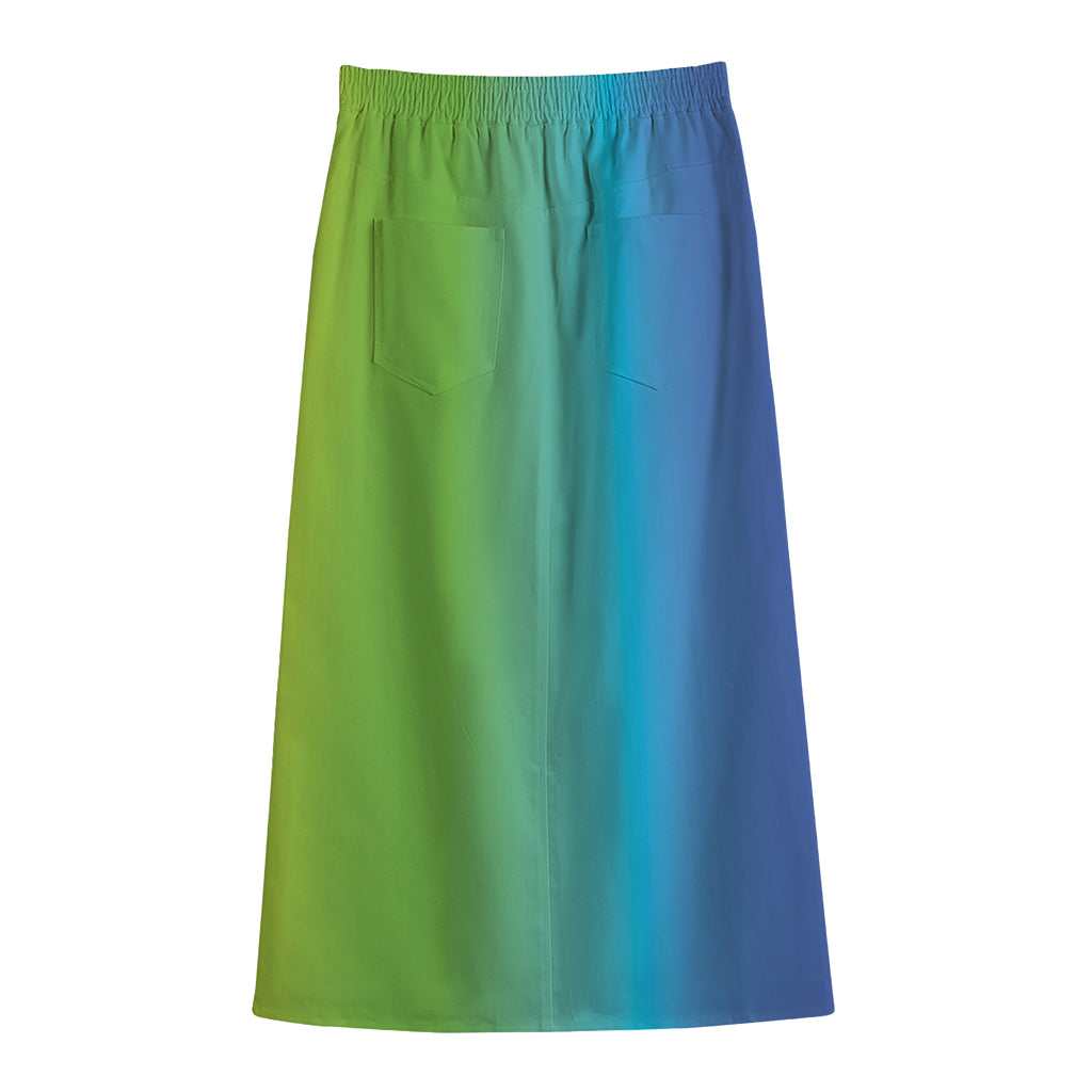 Rainbow Gradient Print Cotton Front Slit Maxi Skirt