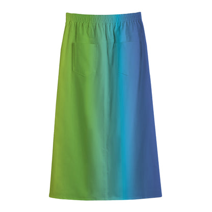 Rainbow Gradient Print Cotton Front Slit Maxi Skirt