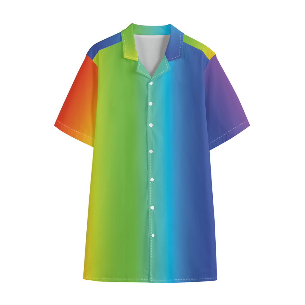 Rainbow Gradient Print Cotton Hawaiian Shirt
