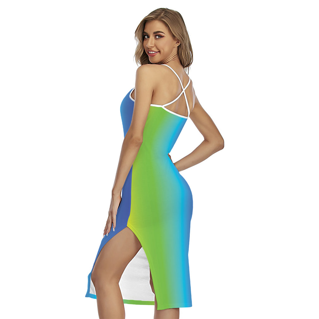 Rainbow Gradient Print Cross Back Cami Dress