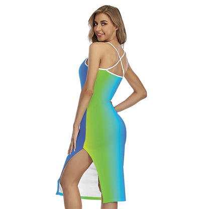 Rainbow Gradient Print Cross Back Cami Dress