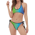 Rainbow Gradient Print Halter Scoop Tie Side Bikini