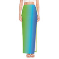 Rainbow Gradient Print High Slit Maxi Skirt