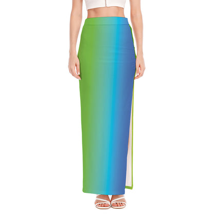 Rainbow Gradient Print High Slit Maxi Skirt