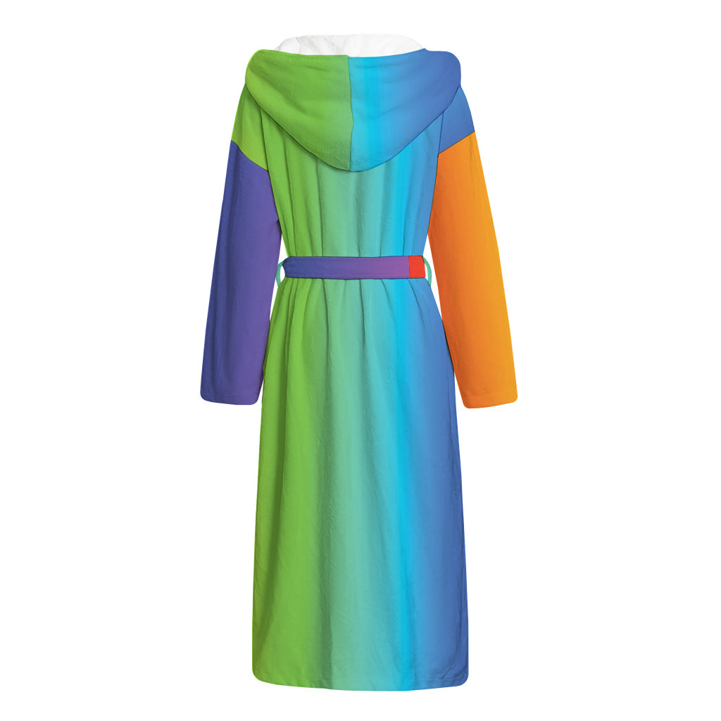 Rainbow Gradient Print Hooded Bathrobe