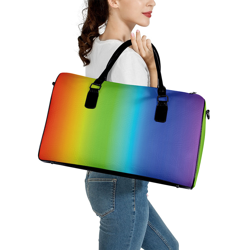 Rainbow Gradient Print Leather Duffle Bag