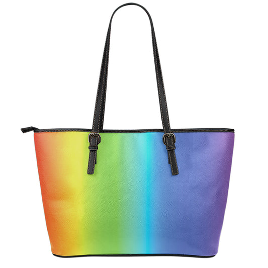 Rainbow Gradient Print Leather Tote Bag