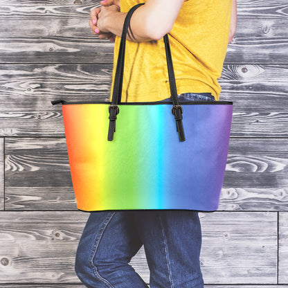 Rainbow Gradient Print Leather Tote Bag