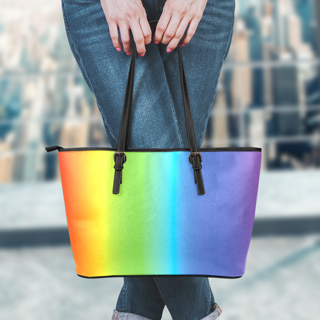Rainbow Gradient Print Leather Tote Bag