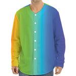Rainbow Gradient Print Long Sleeve Baseball Jersey