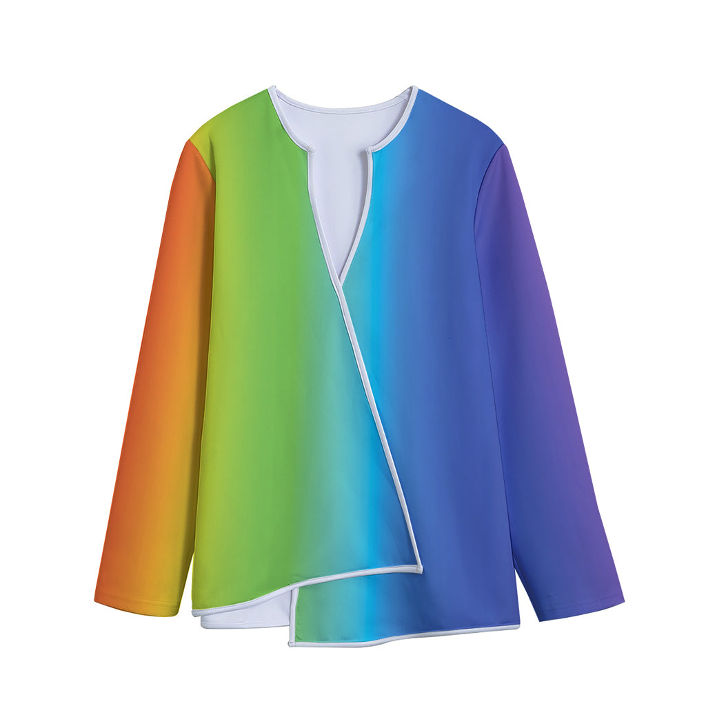Rainbow Gradient Print Long Sleeve Short Coat