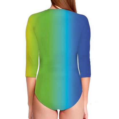 Rainbow Gradient Print Long Sleeve Swimsuit