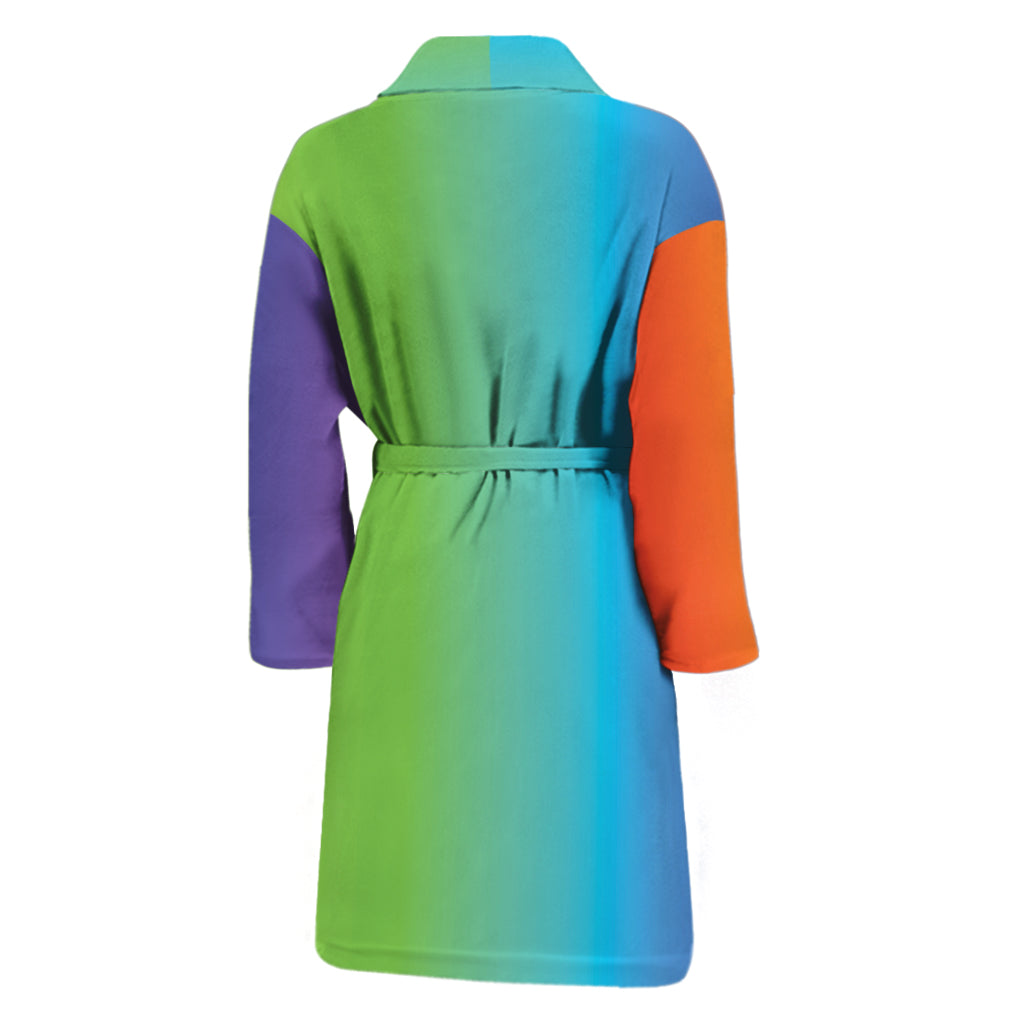 Rainbow Gradient Print Men's Bathrobe