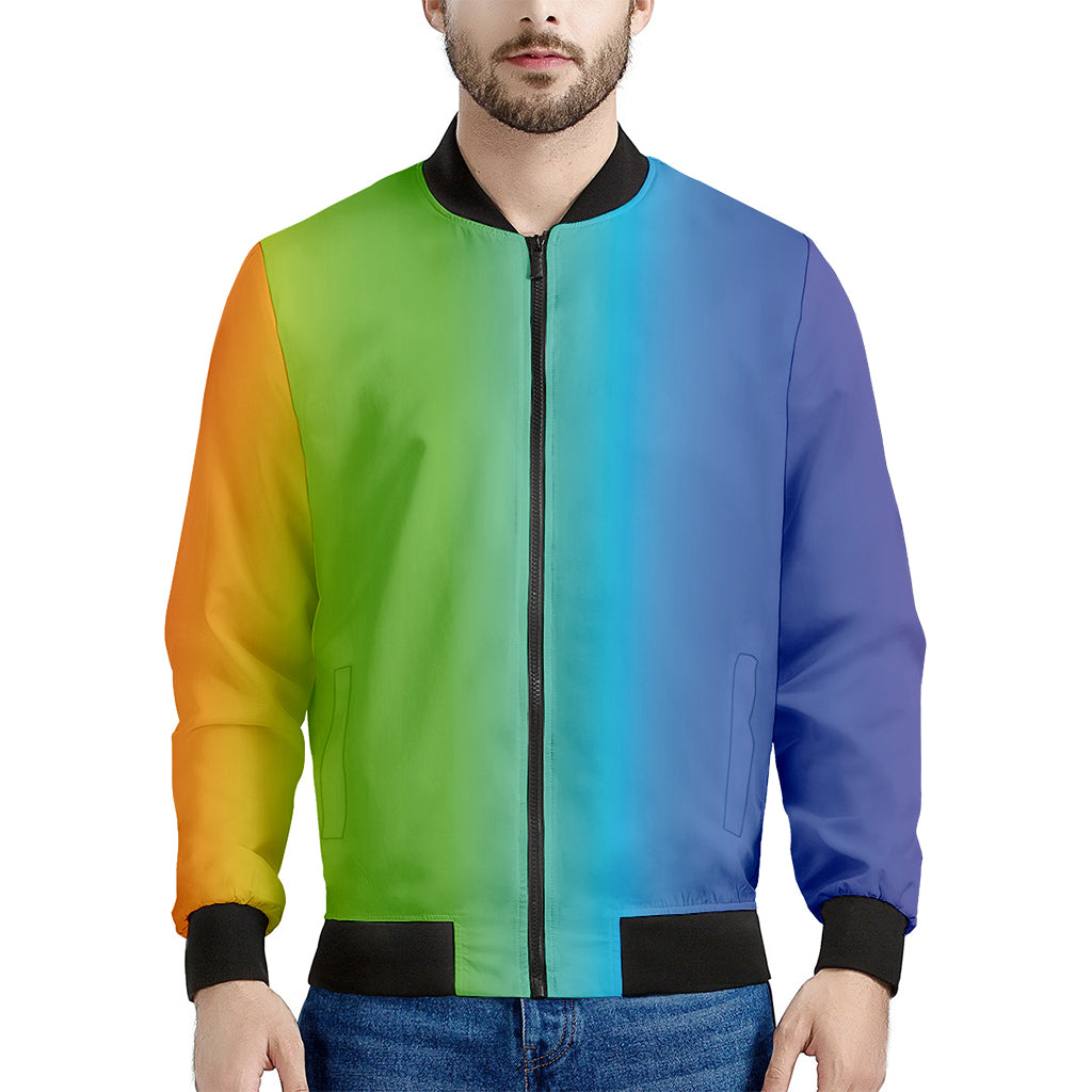 Rainbow Gradient Print Men's Bomber Jacket