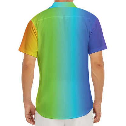 Rainbow Gradient Print Men's Deep V-Neck Shirt