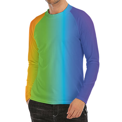 Rainbow Gradient Print Men's Long Sleeve Rash Guard