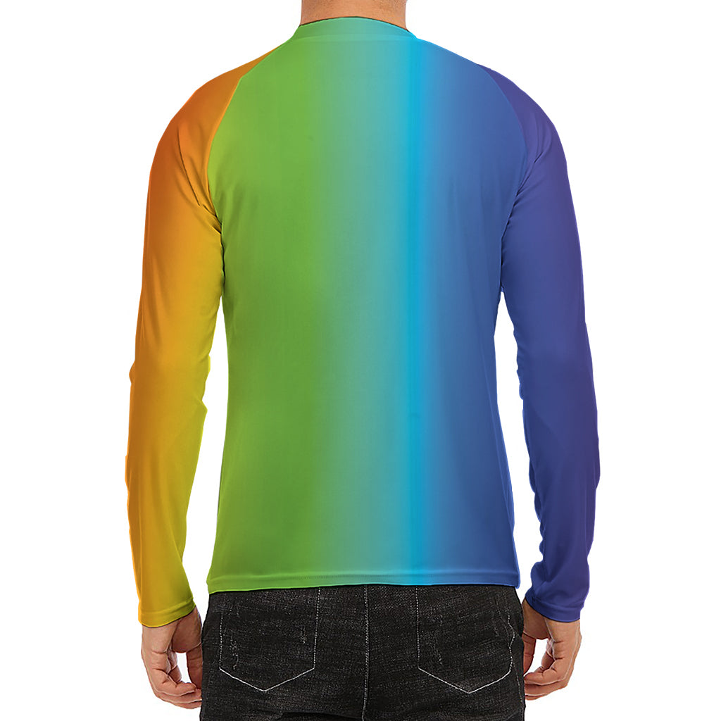 Rainbow Gradient Print Men's Long Sleeve Rash Guard
