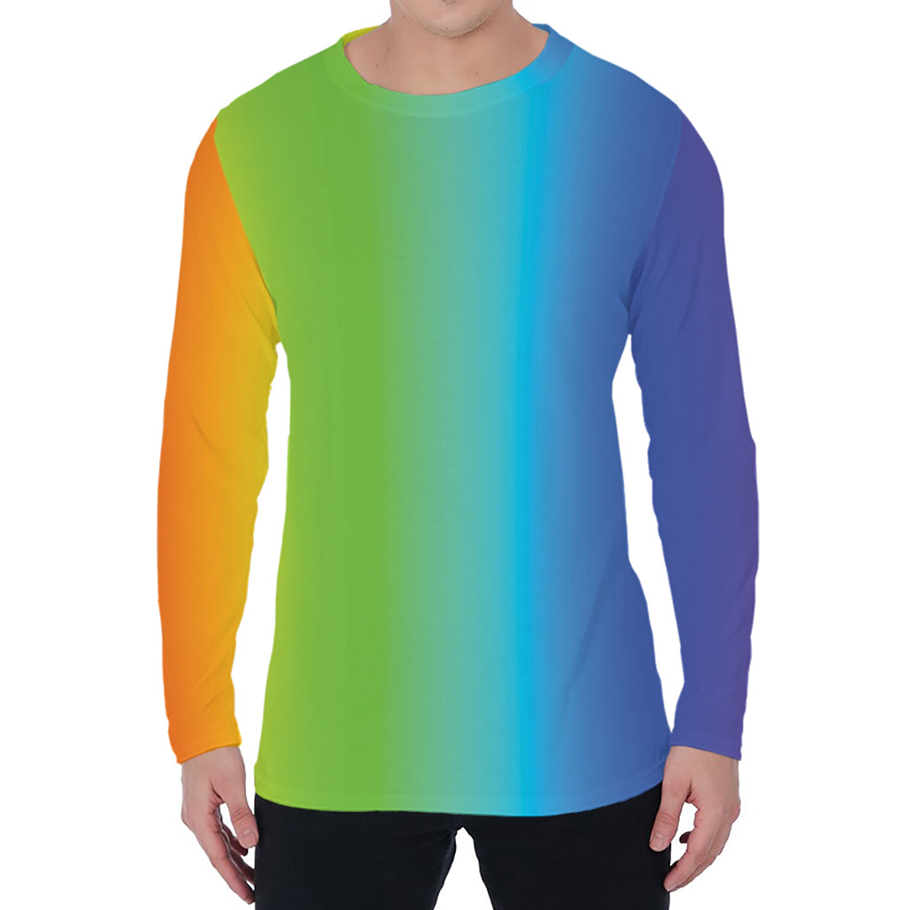 Rainbow Gradient Print Men's Long Sleeve T-Shirt