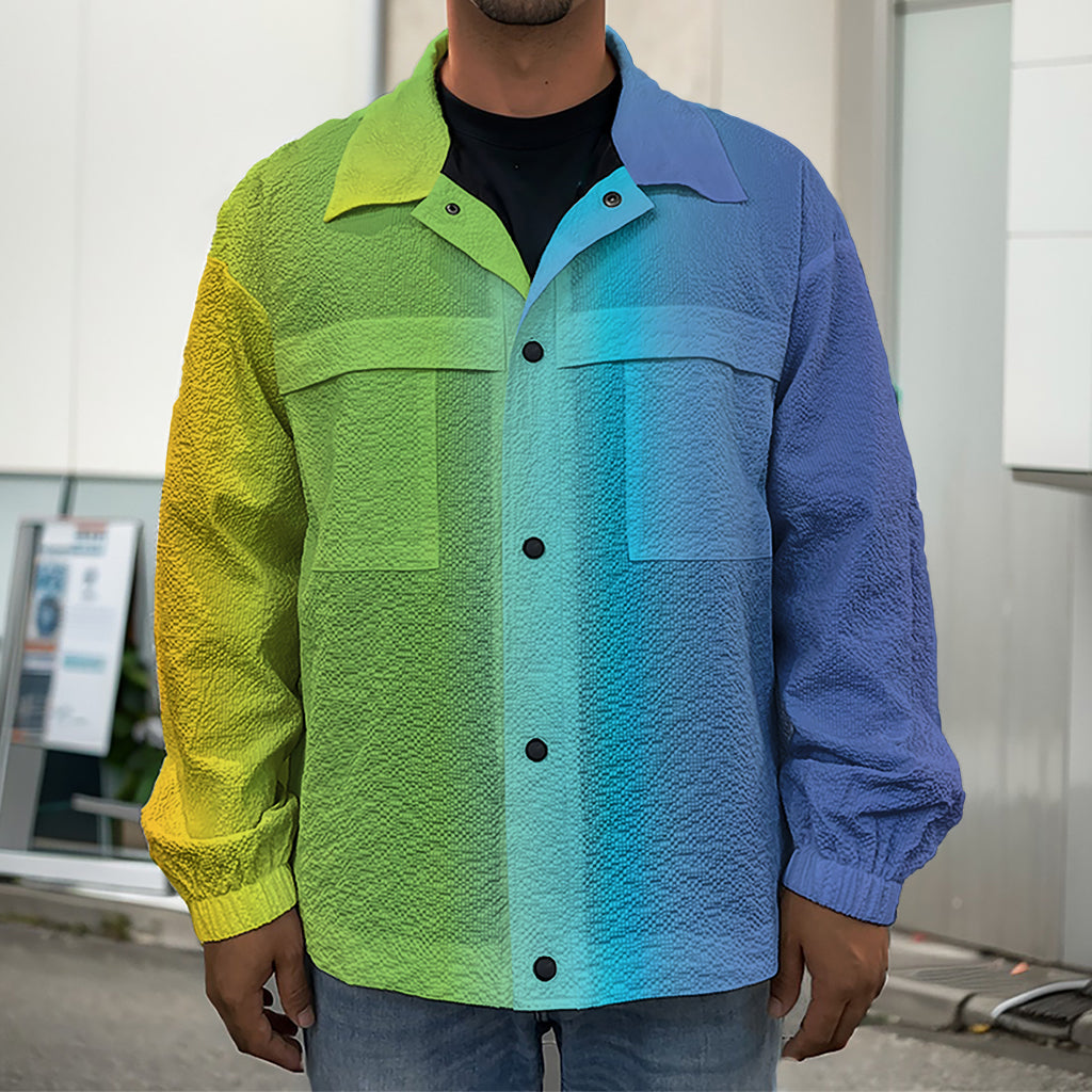 Rainbow Gradient Print Men's Shirt Jacket