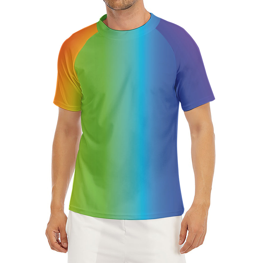 Rainbow Gradient Print Men's Short Sleeve Rash Guard