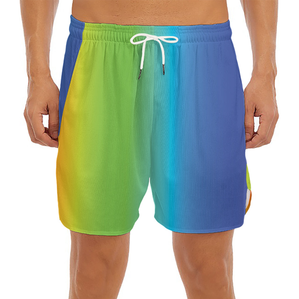 Rainbow Gradient Print Men's Split Running Shorts