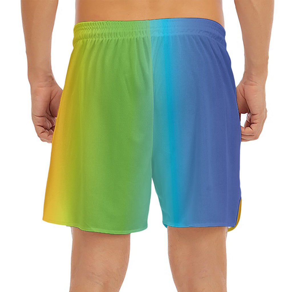 Rainbow Gradient Print Men's Split Running Shorts