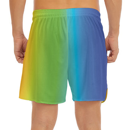 Rainbow Gradient Print Men's Split Running Shorts