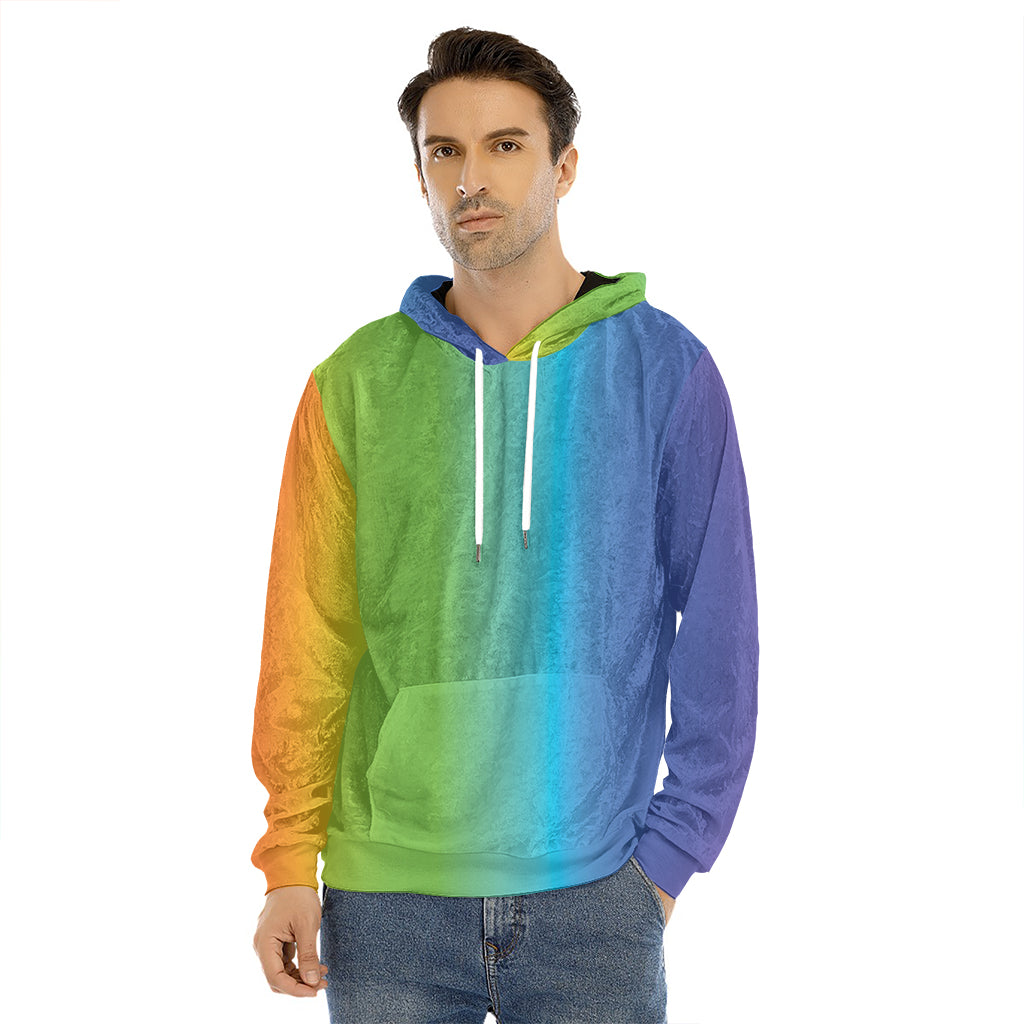 Rainbow Gradient Print Men's Velvet Pullover Hoodie