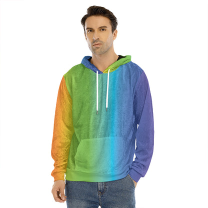 Rainbow Gradient Print Men's Velvet Pullover Hoodie