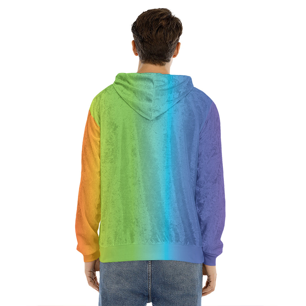 Rainbow Gradient Print Men's Velvet Pullover Hoodie