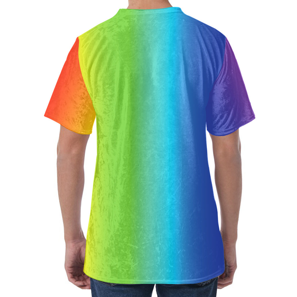 Rainbow Gradient Print Men's Velvet T-Shirt