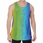 Rainbow Gradient Print Men's Velvet Tank Top