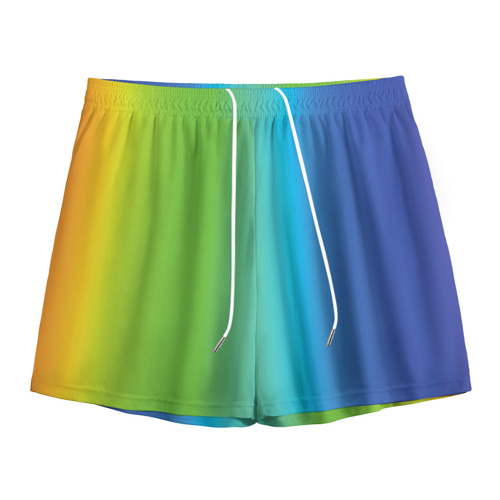 Rainbow Gradient Print Mesh Shorts