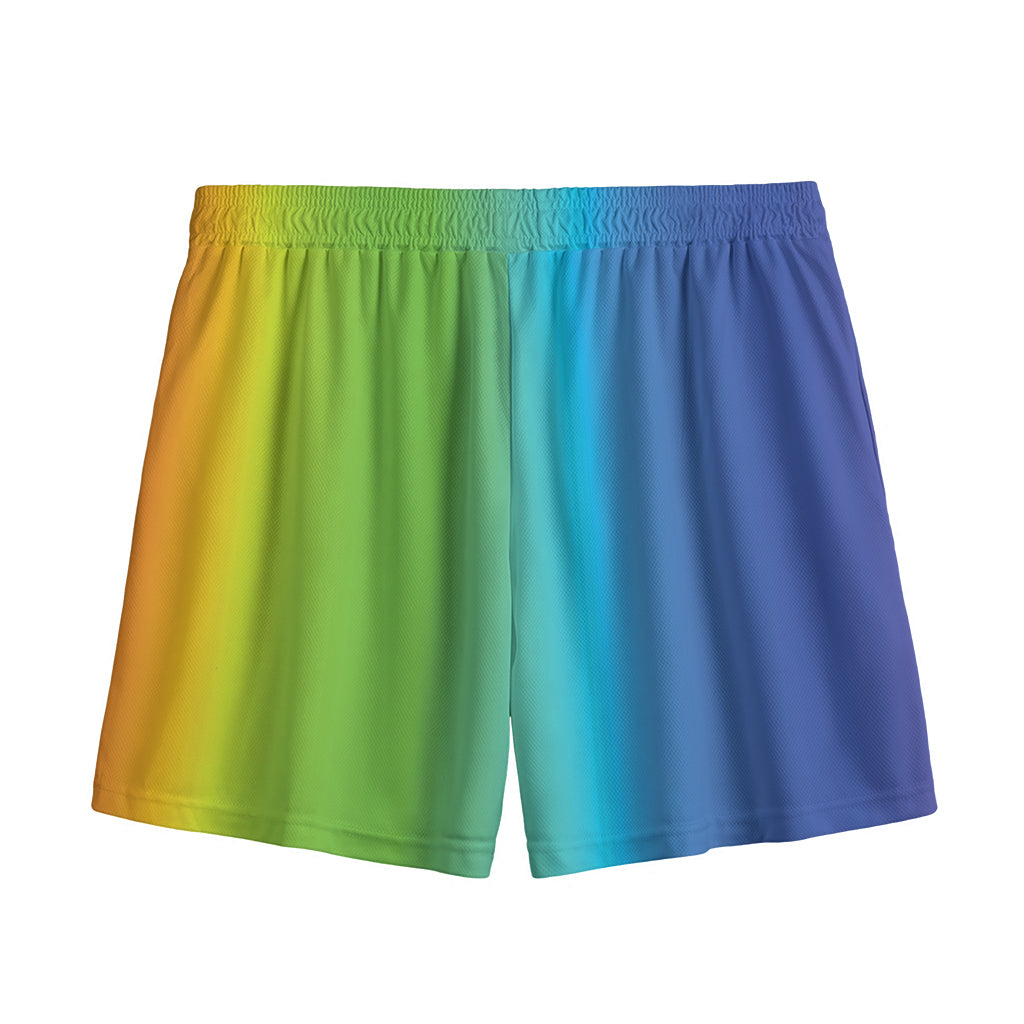 Rainbow Gradient Print Mesh Shorts