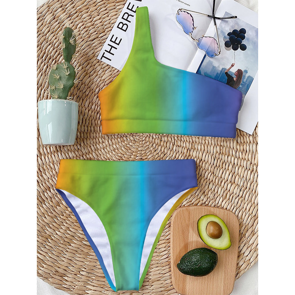 Rainbow Gradient Print One Shoulder Bikini Top