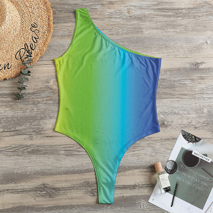 Rainbow Gradient Print One Shoulder Bodysuit