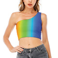 Rainbow Gradient Print One Shoulder Crop Top