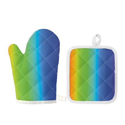 Rainbow Gradient Print Oven Mitt And Pot Holder Set