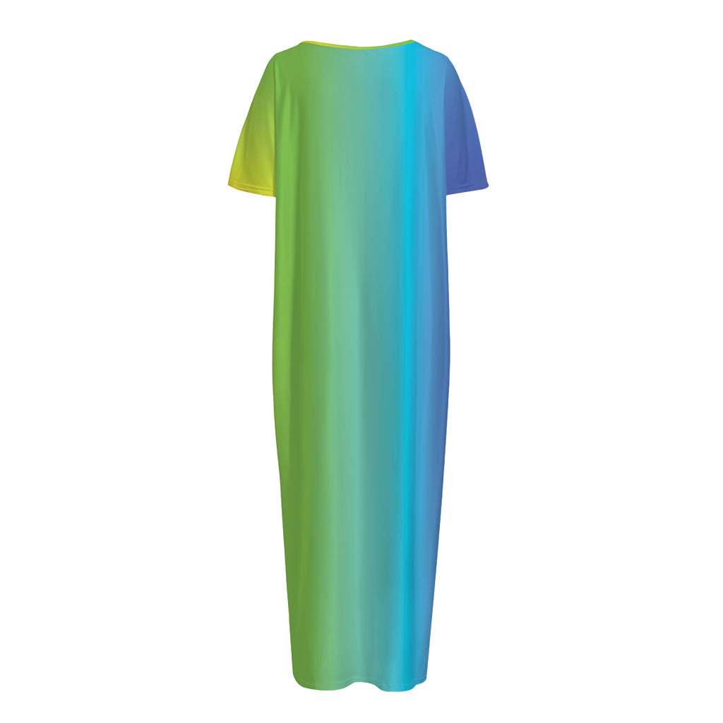 Rainbow Gradient Print Short Sleeve Long Nightdress