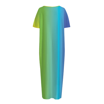 Rainbow Gradient Print Short Sleeve Long Nightdress